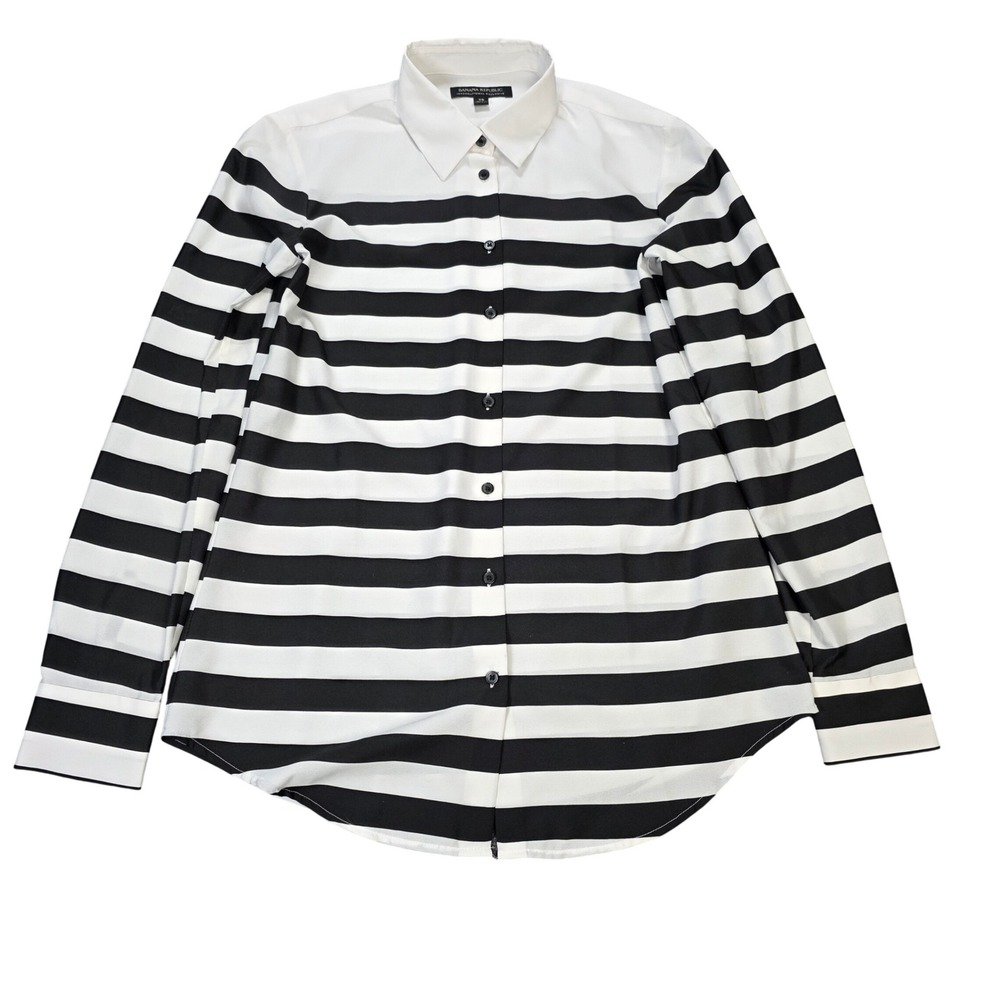 Banana Republic Button Down Shirt Womens Size XS Black White Striped Long Sleeve